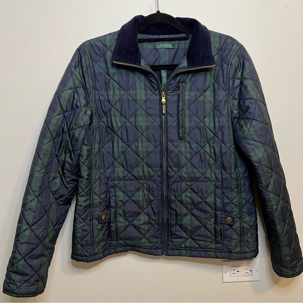 Lauren Ralph Lauren Green Blue Quilted Jacket Preppy Spring Flannel Country Club - Picture 2 of 10